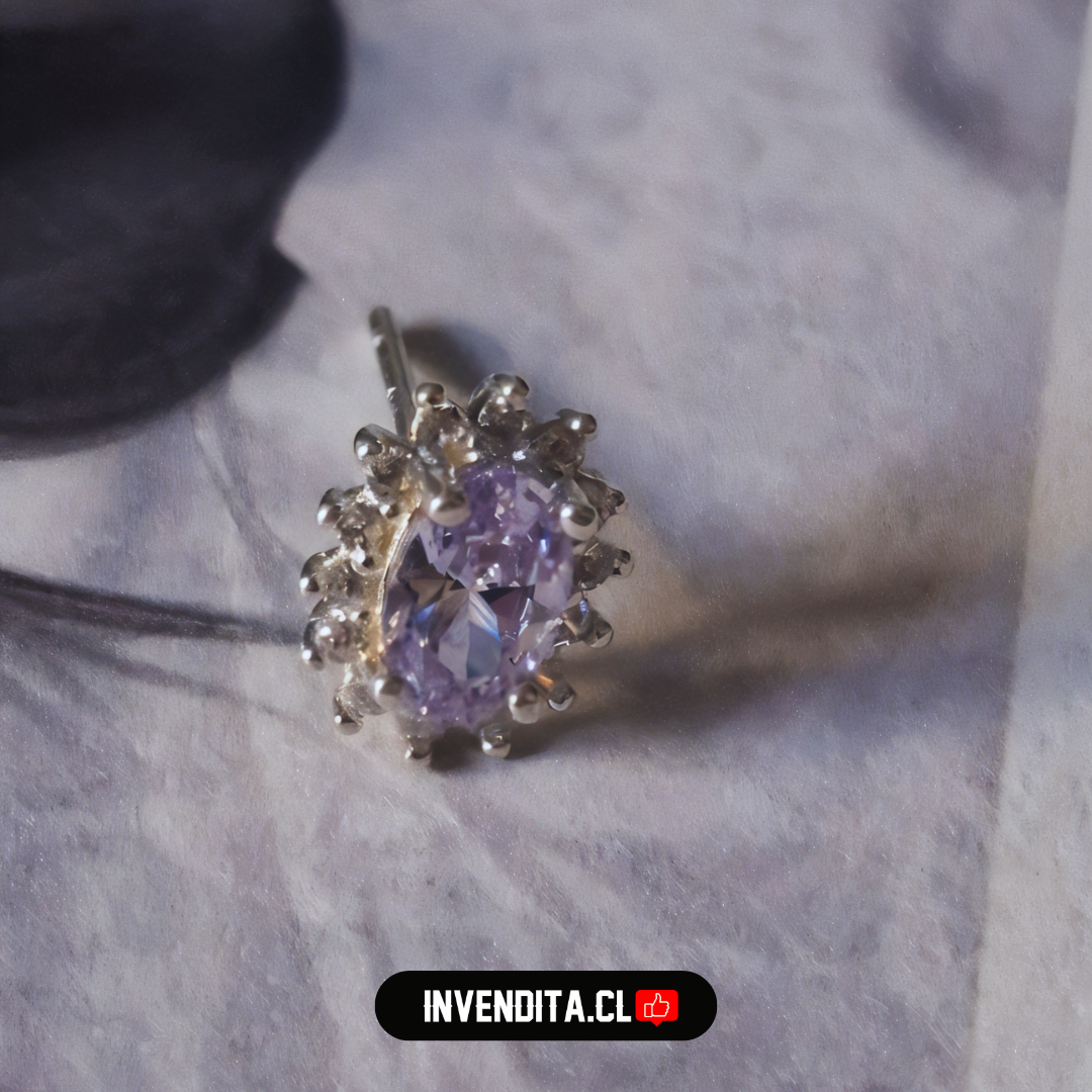 Aros de plata 925 estilo lady con circón lila