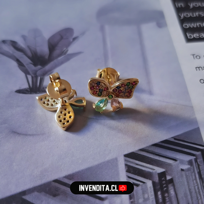 Aros de plata 925 mariposa de colores enchapada en oro