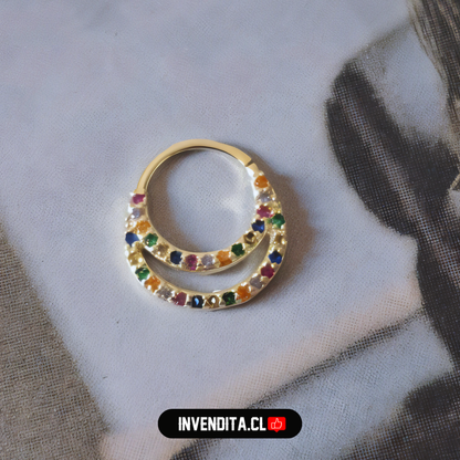 Aros enchapados en oro piercing septum con circones de colores