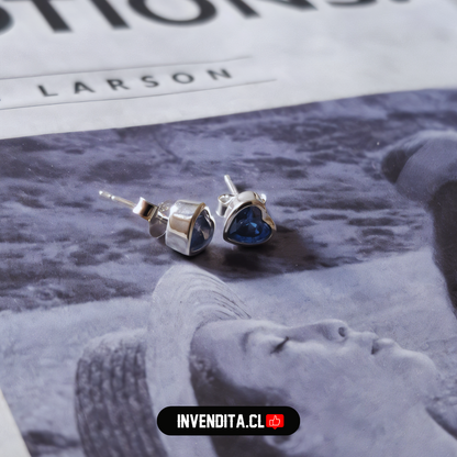 Aros de plata 925 circón corazón celeste