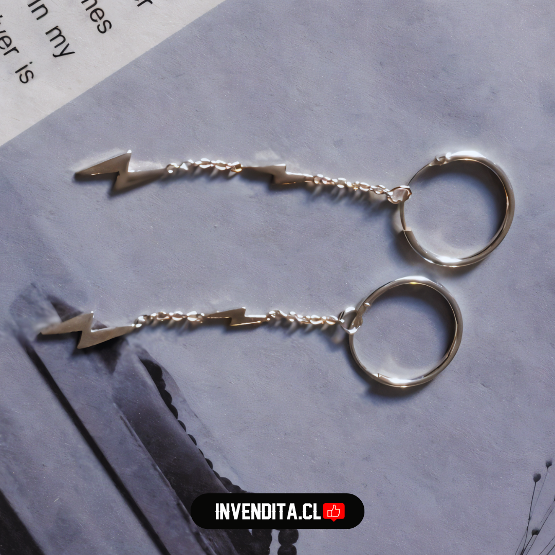 Aros de plata 925 argollas con cadena y rayos