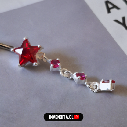 Aro de plata 925 Piercing ombligo estrella con circones de rubí