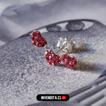 Aros de plata 925 trío corazón strass rosa
