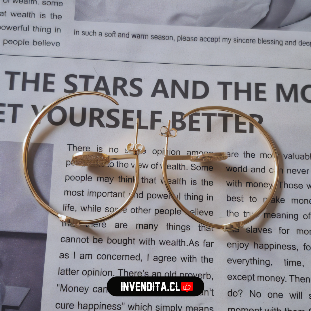 Aros enchapados en oro argollas grandes con doble detalle de circonio