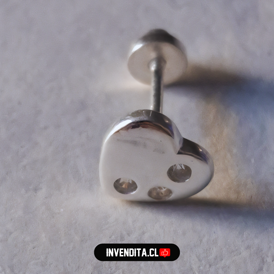 Aros de plata 925 para niños con tope corazón con detalles