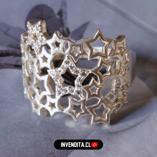 Anillo enchapado en plata lluvia de estrellas