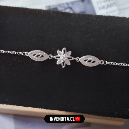 Pulsera de plata 925 flor con circones y ojos turcos