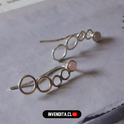 Aros de plata 925 trepadores de círculo con piedra de cuarzo rosa