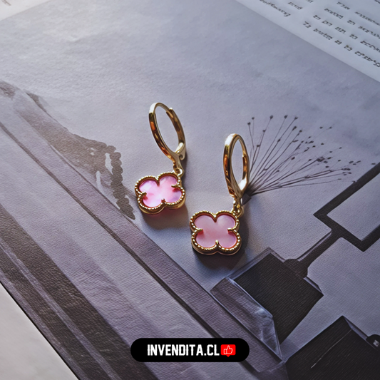 Aros enchapados en oro argollas con placa flor rosa