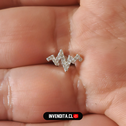 Aros de plata 925 pegado diseño cardiograma micro circón