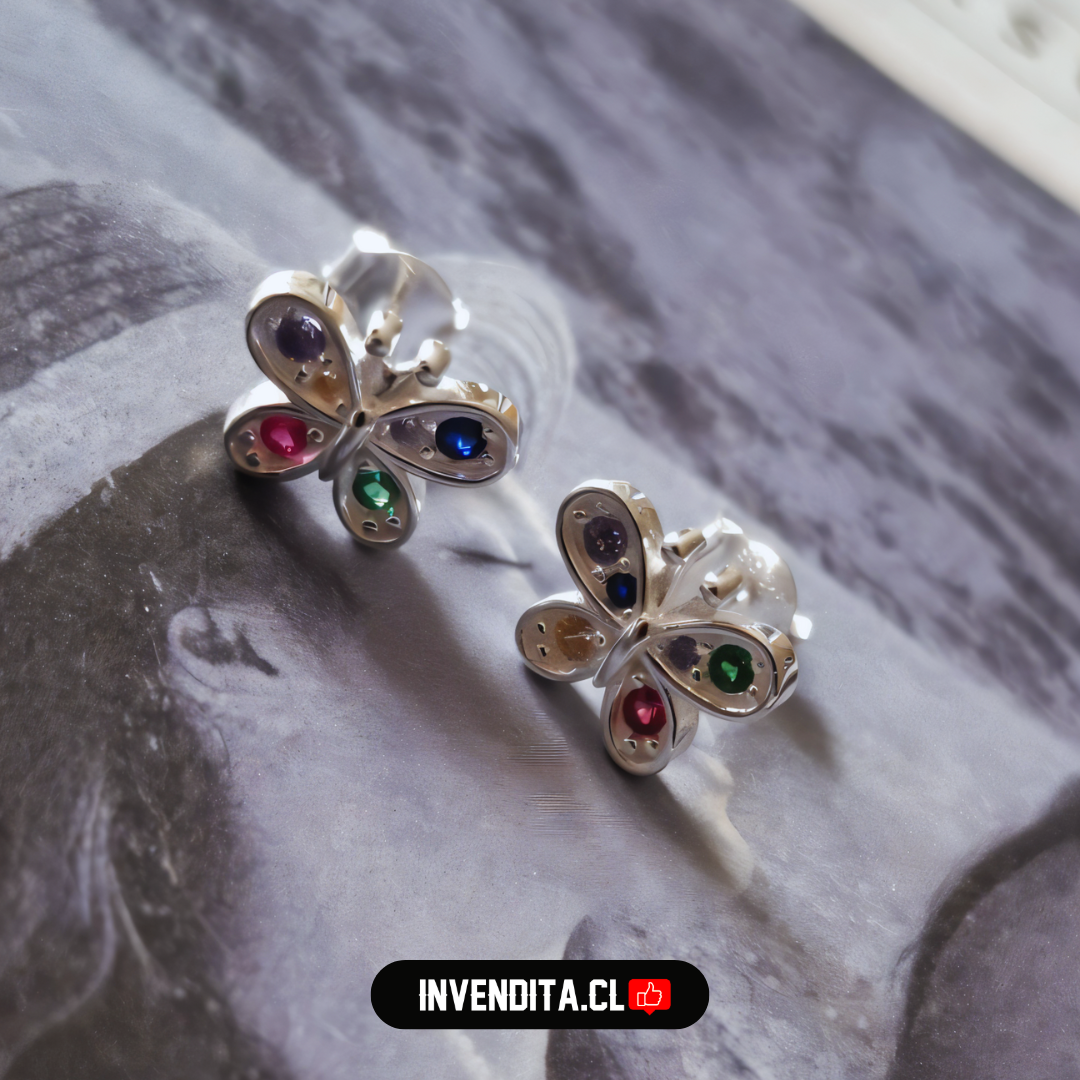 Aros de plata 925 mariposa con circones de colores