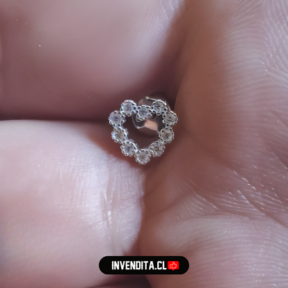 Aros de plata 925 forma de corazón con serie de circones