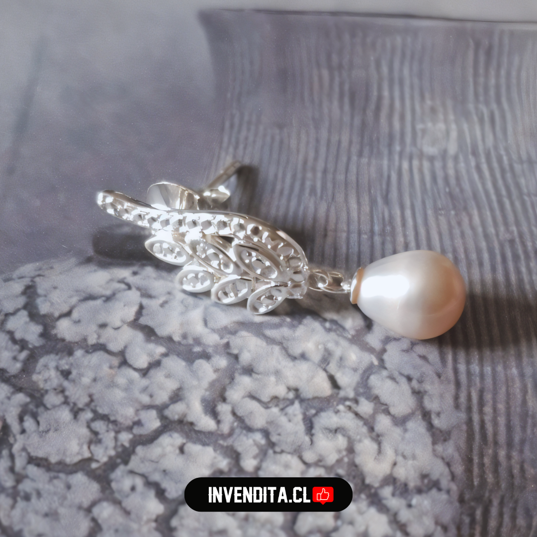 Aros de plata 925 pluma con perlas de río