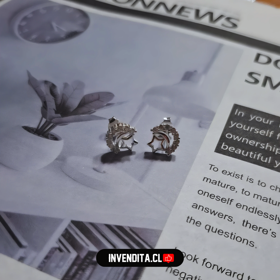 Aros de plata 925 figuras de estrella y luna con circones