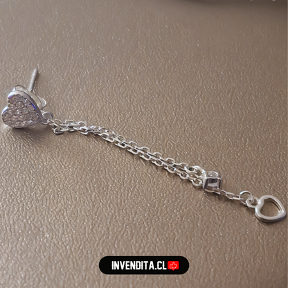 Aros de plata 925 diseño corazones con circones doble cadena