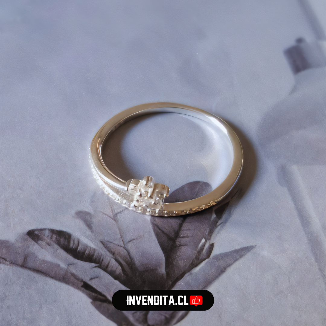 Anillo de Plata 925 banda con punta de flor y serie de circones