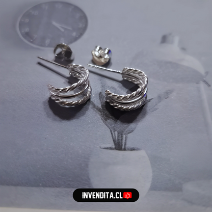 Aros de plata 925 mini argollas triple banda anudada y lisa