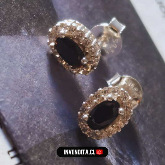 Aros de plata 925 estilo lady circón Ónix