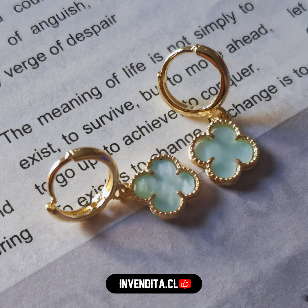 Aros enchapados en oro argollas con placa flor verde turquesa