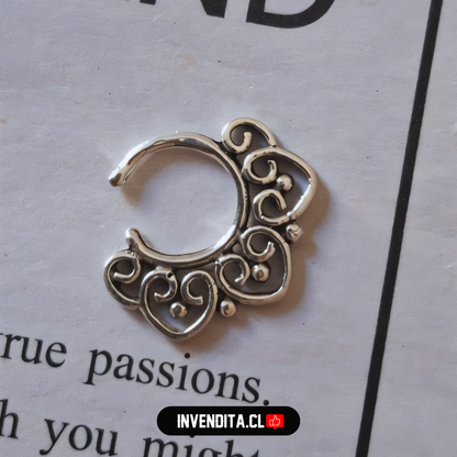 Aros de plata 925 piercing septum diseño corazones