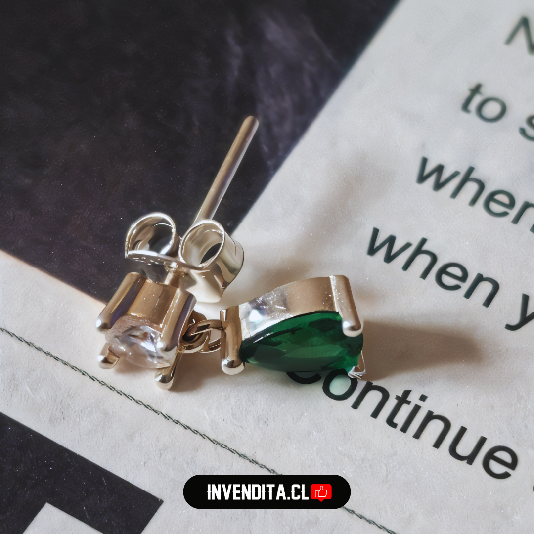 Aros de plata 925 gota con circón color esmeralda