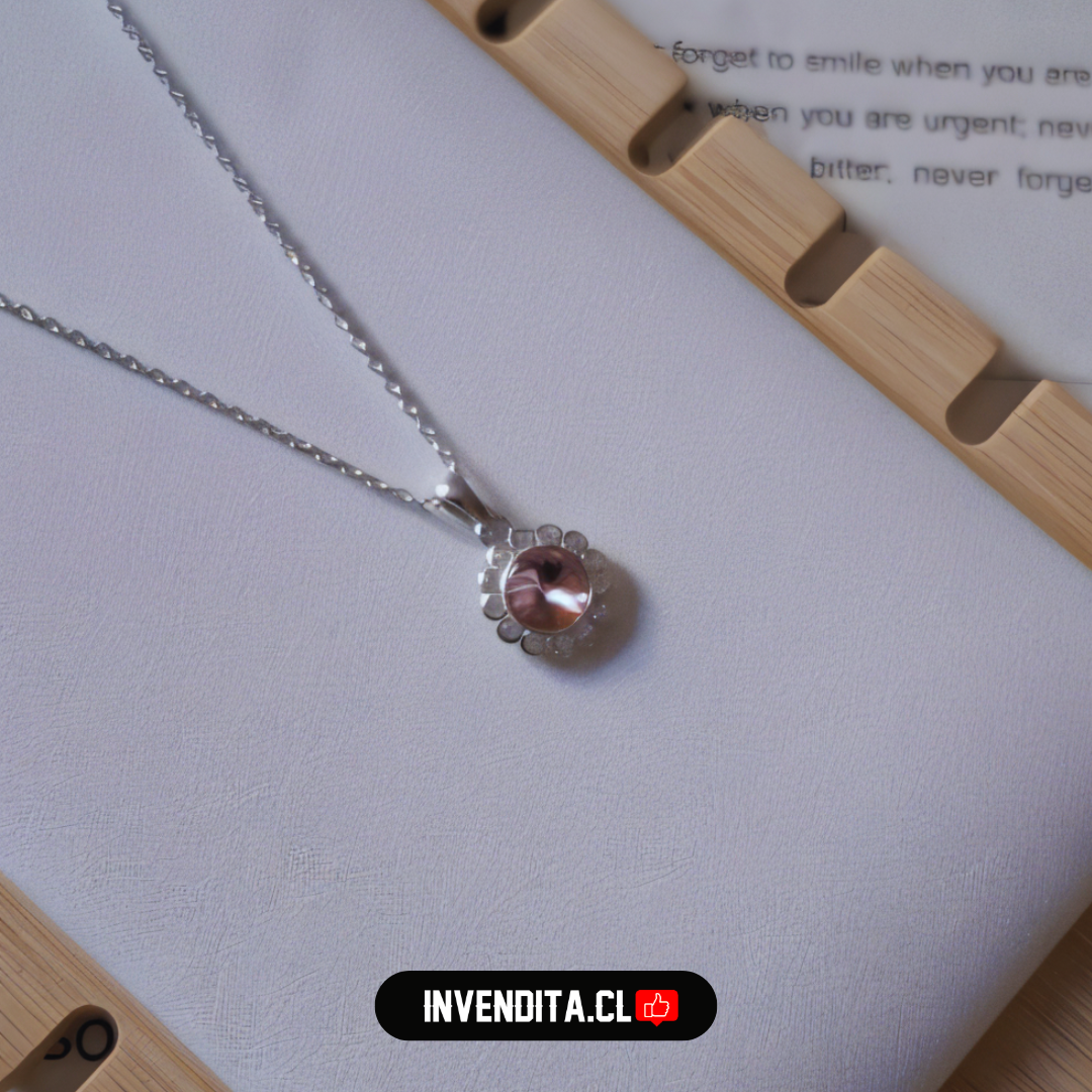 Collar de plata 925 diseño flor con cristal rosa Swarovski Elements