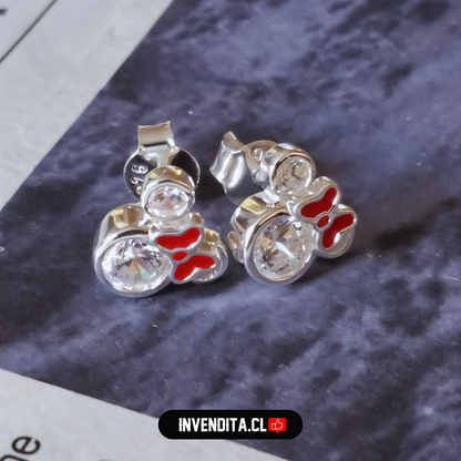 Aros de plata 925 diseño Minnie Mouse con circones y listón esmaltado