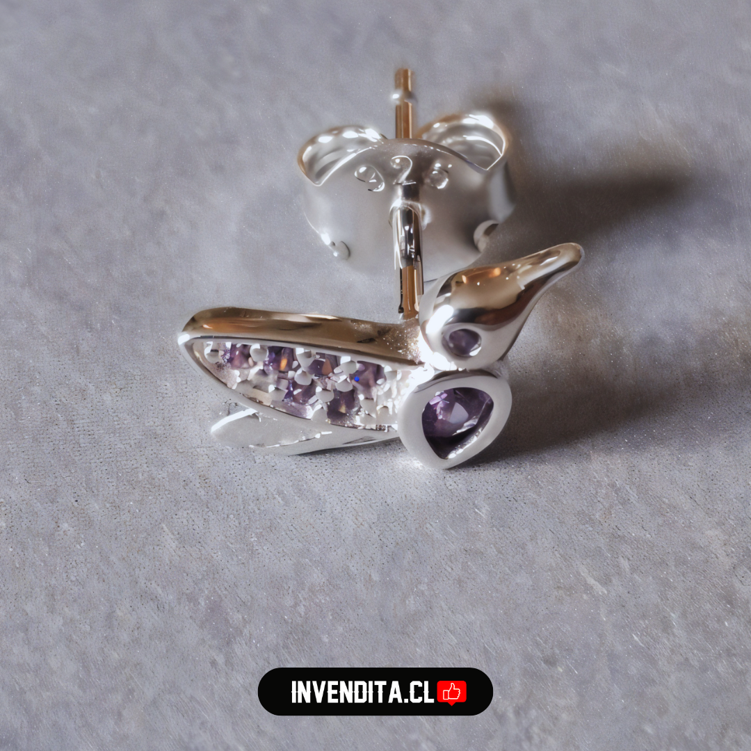 Aros de plata 925 colibrí circones lavanda