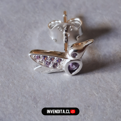 Aros de plata 925 colibrí circones lavanda
