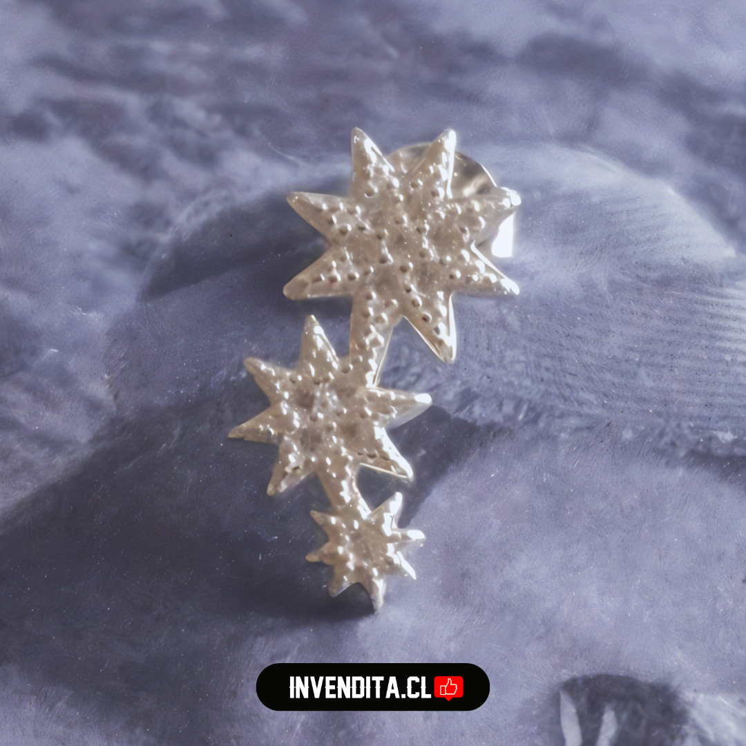 Aros de plata 925 tres estrellas con micro circones