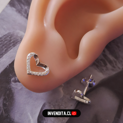 Aros de plata 925 corazón mitad con circones