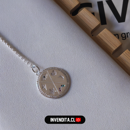 Collar de plata 925 medallón con diferentes signos