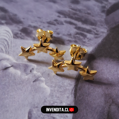 Aros de plata 925 trío de estrellas bañadas en oro