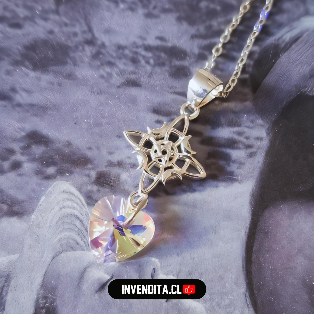 Collar de Plata 925 nudo de brujas con corazón cristal hecho con Swarovski