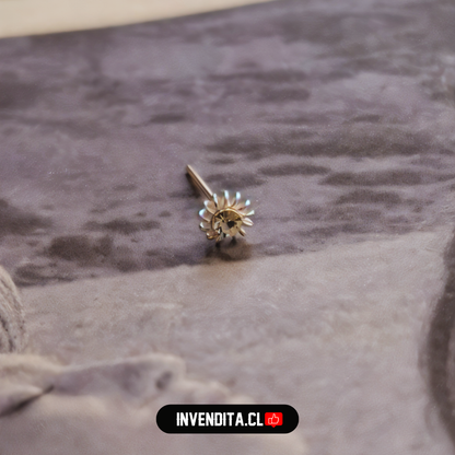 Aros de plata 925 piercing flor pétalo con circón