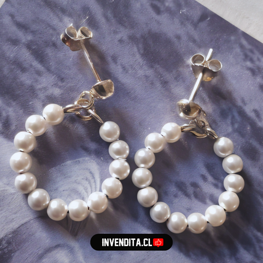 Aros de plata 925 semi esfera con argolla de perlas