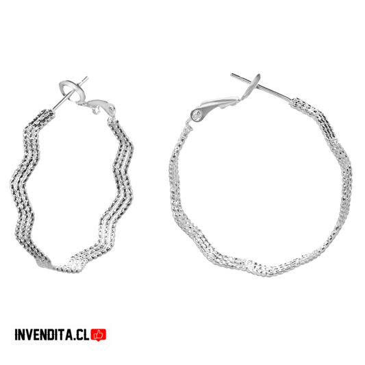 Aros enchapados en plata argollas estilo puntos Zig - Zag