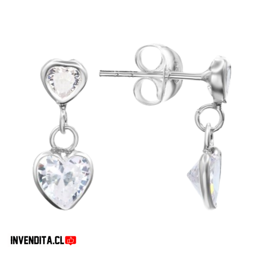 Aros de Plata 925 dos corazones colgando