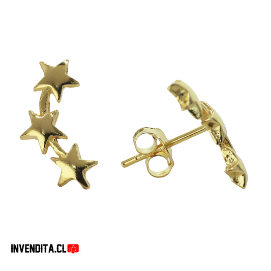 Aros de plata 925 trío de estrellas bañadas en oro