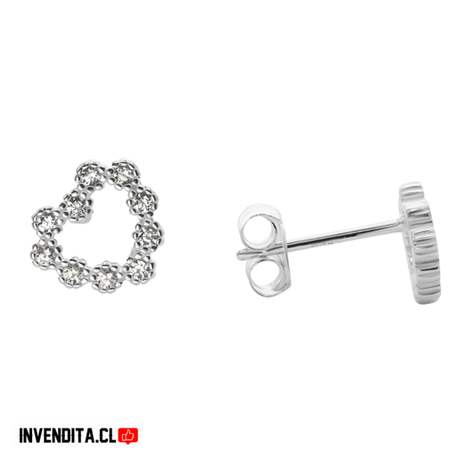 Aros de plata 925 forma de corazón con serie de circones