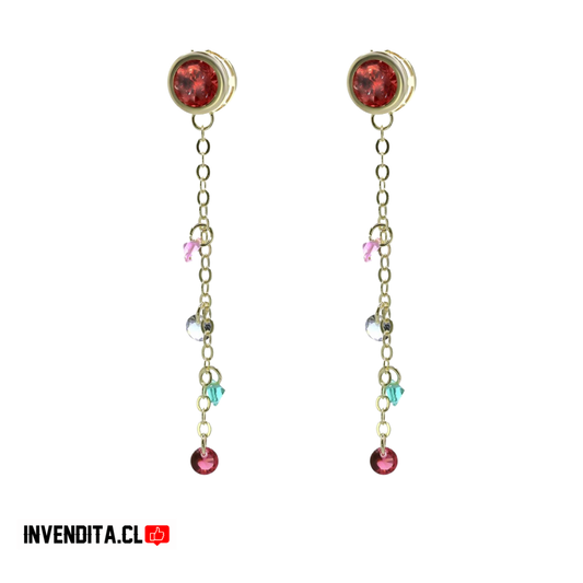 Aros enchapados en oro gran circón rubí y mini circones de colores