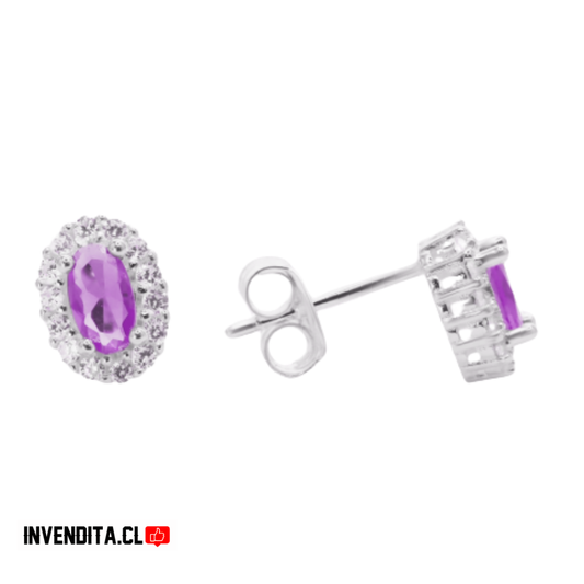 Aros de plata 925 estilo lady con circón violeta