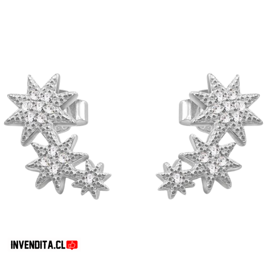 Aros de plata 925 tres estrellas con micro circones