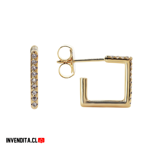 Aros enchapados en oro argollas cuadradas con circones medias