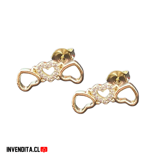 Aros enchapados en oro tres corazones con circones