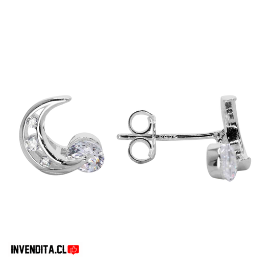 Aros de plata 925 media luna con circón