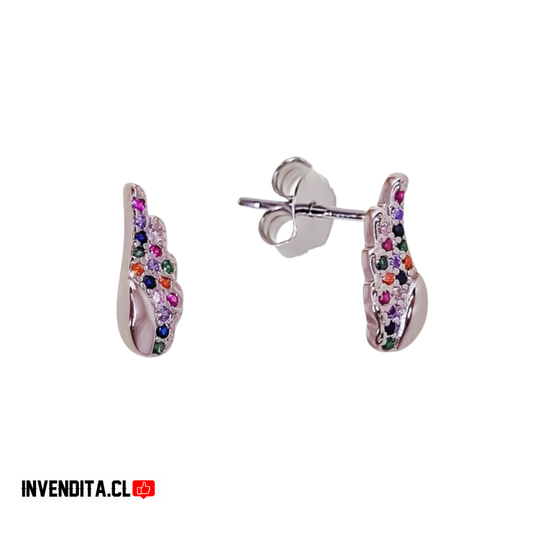 Aros de plata 925 pequeñas alas con circones de colores