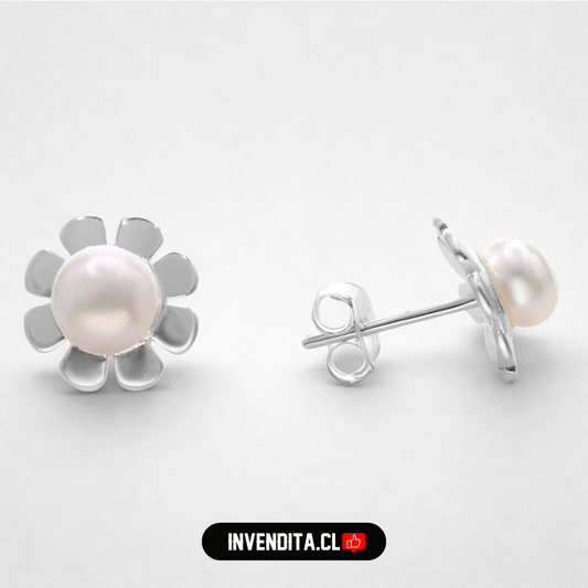 Aros de plata 925 diseño flor con perla