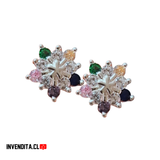 Aros de plata 925 flor de estrellas con circones de colores