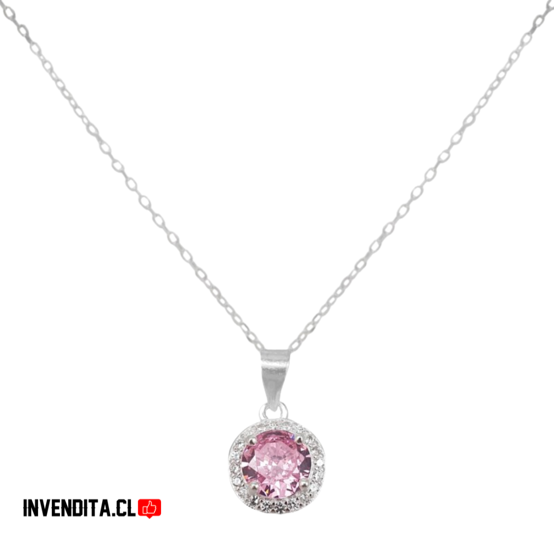 Collar de plata 925 strass con circón rosa